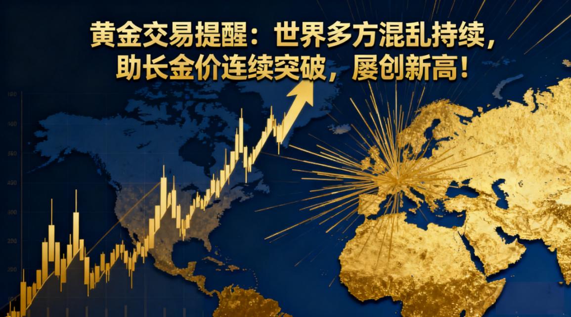 黄金交易提醒:世界多方混乱持续,助长金价连续突破,屡创新高!